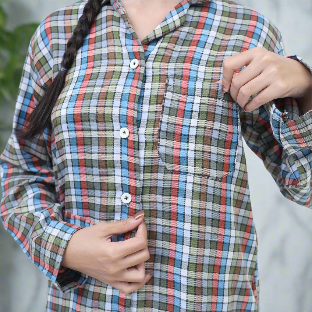 Green Check - Fleece Night 2-Piece Suits - Top