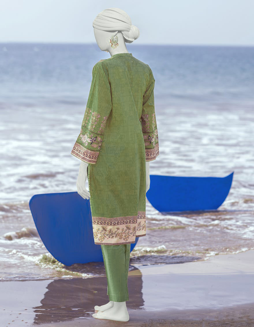 Green Printed - Stitched J. 2-Piece Lawn Suit - Back