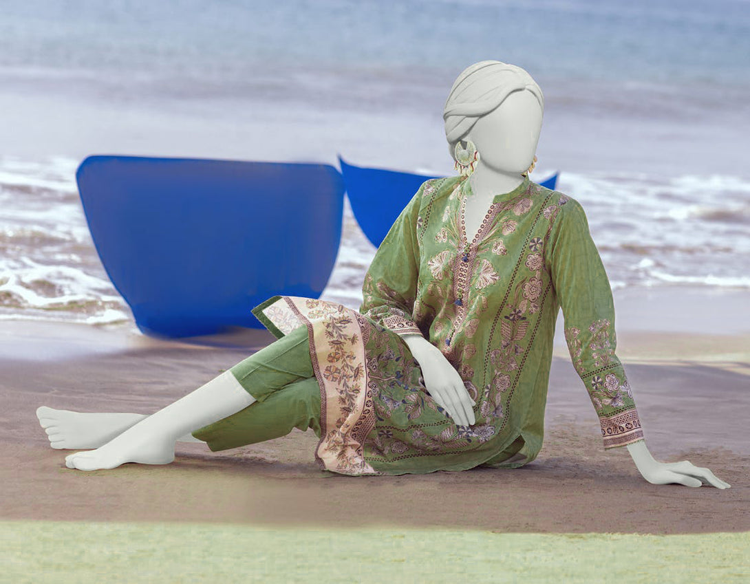 Green Printed - Stitched J. 2-Piece Lawn Suit - Comfortable Sitting