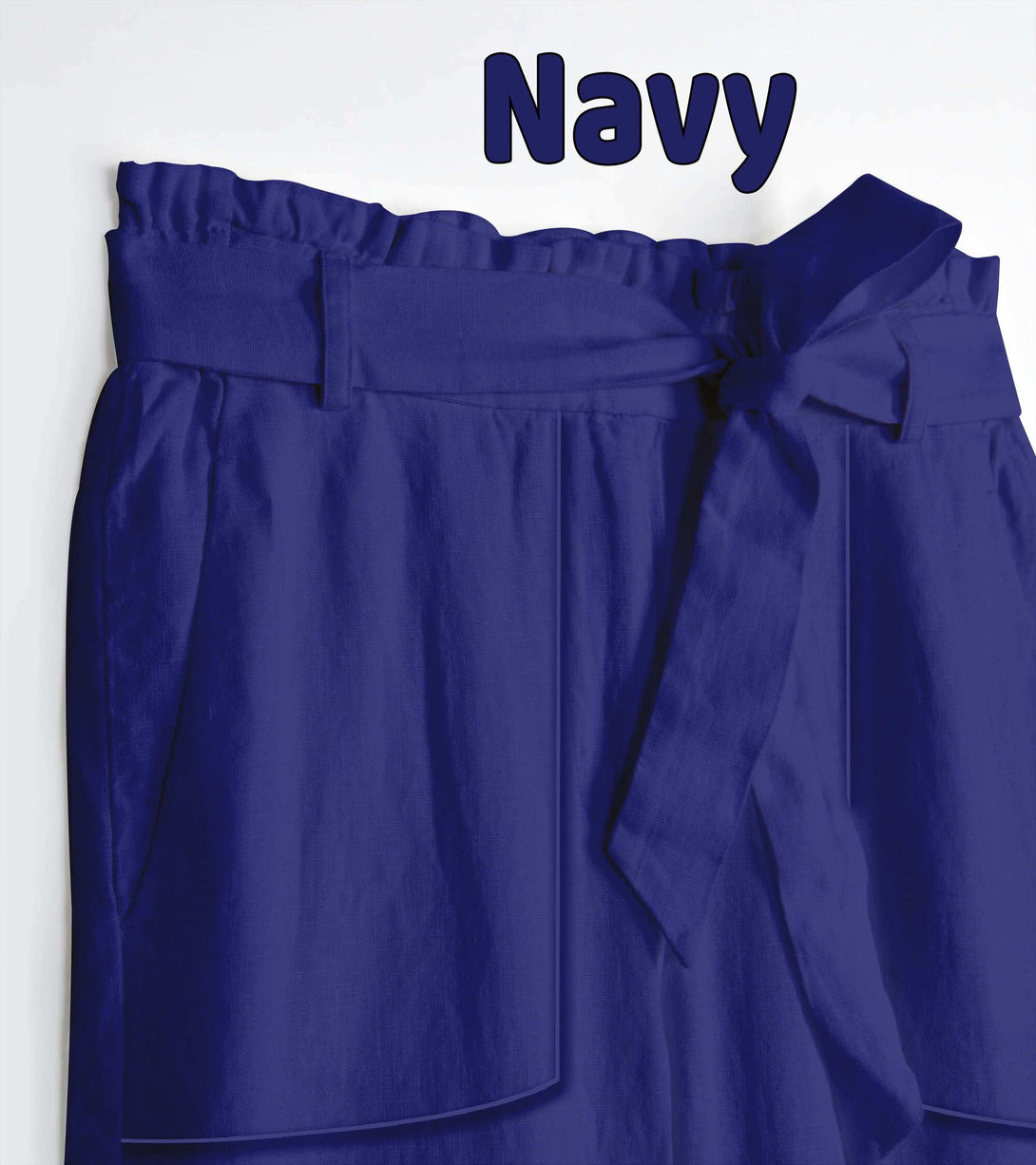 Navy - Paperbag Waist-Pants/Trousers For Women In Cotton