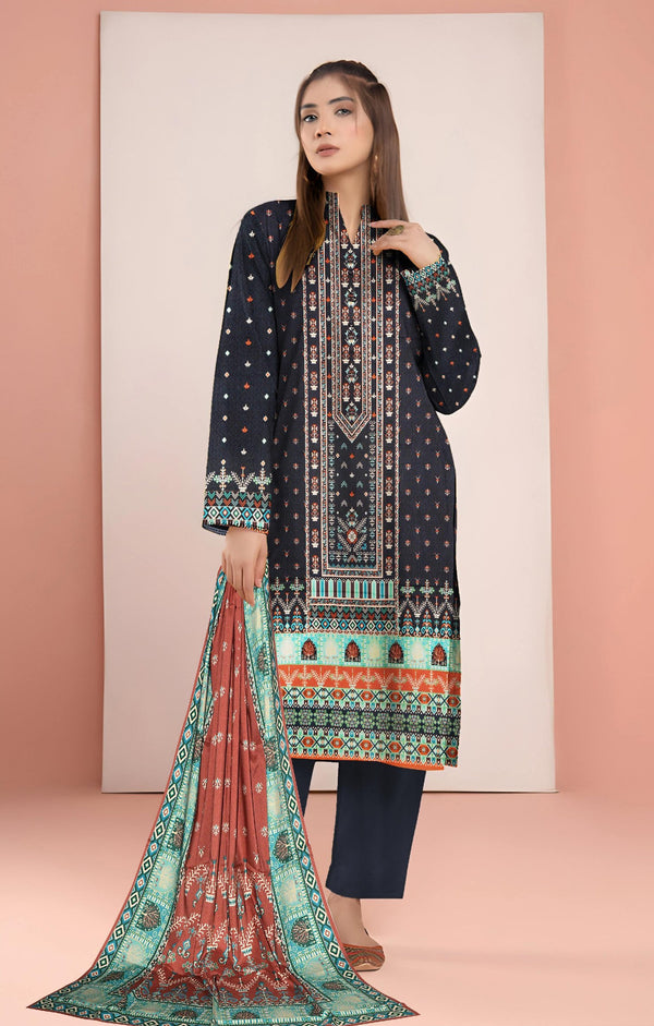 Navy - Digital Printed Linen 3-piece Suit