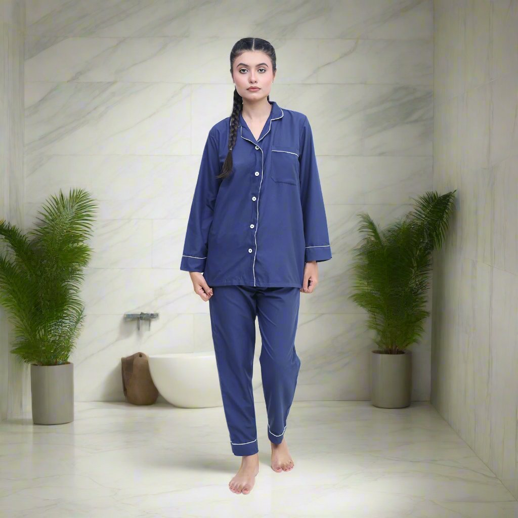 Navy - Two-Piece Winter Night Suit For Women