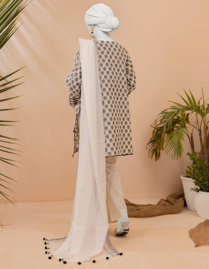 Off-White - J. 2-Piece Printed Stitched Lawn Suit - Back