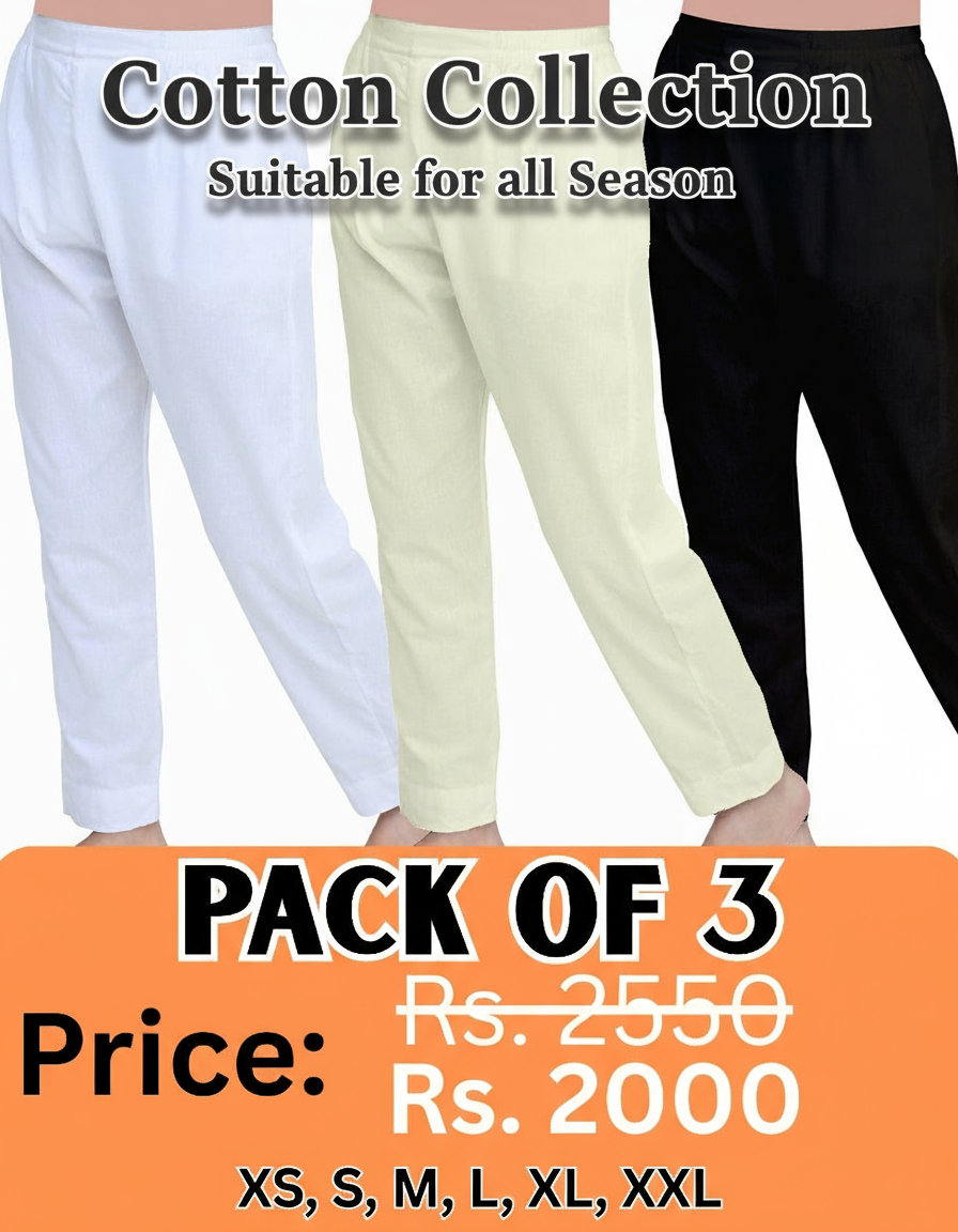 Pack-of-3 -  Cotton-Trousers/Pants For Women - PKR 2000