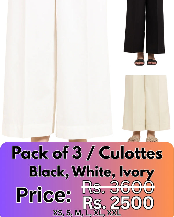 Pack-of-3 Palazzo-Pants For Women in Cotton - PKR 2500