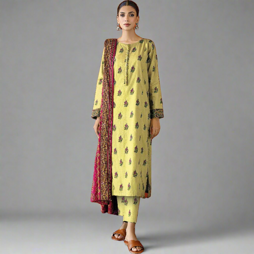 Pale Yellow - Orient Unstitched Khaddar 3 Piece Suit