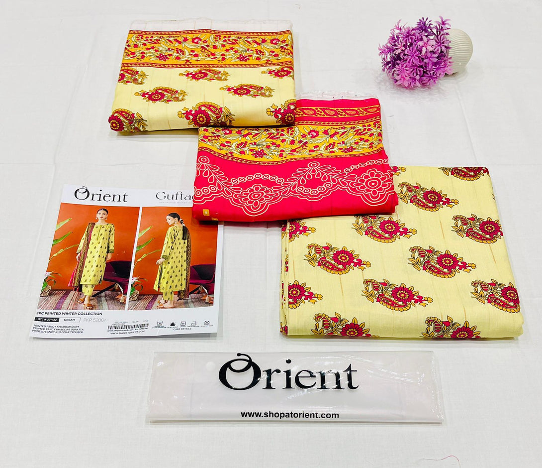 Pale Yellow - Orient Unstitched Khaddar 3 Piece Suit - Kameez, Shalwar & Dupatta