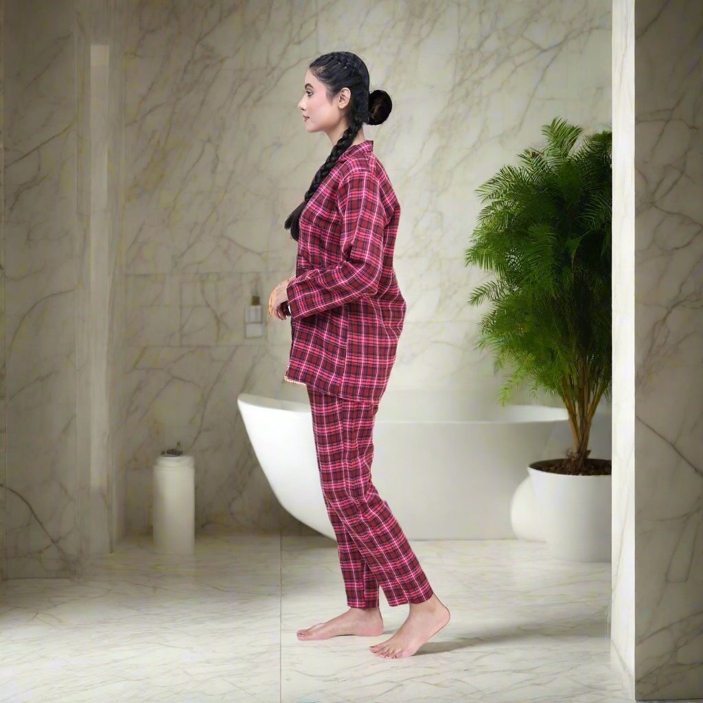Pink Check - Fleece Night 2-Piece Suits - Left