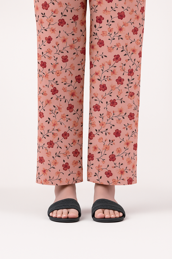 Pink Floral Printed - Trousers For Women