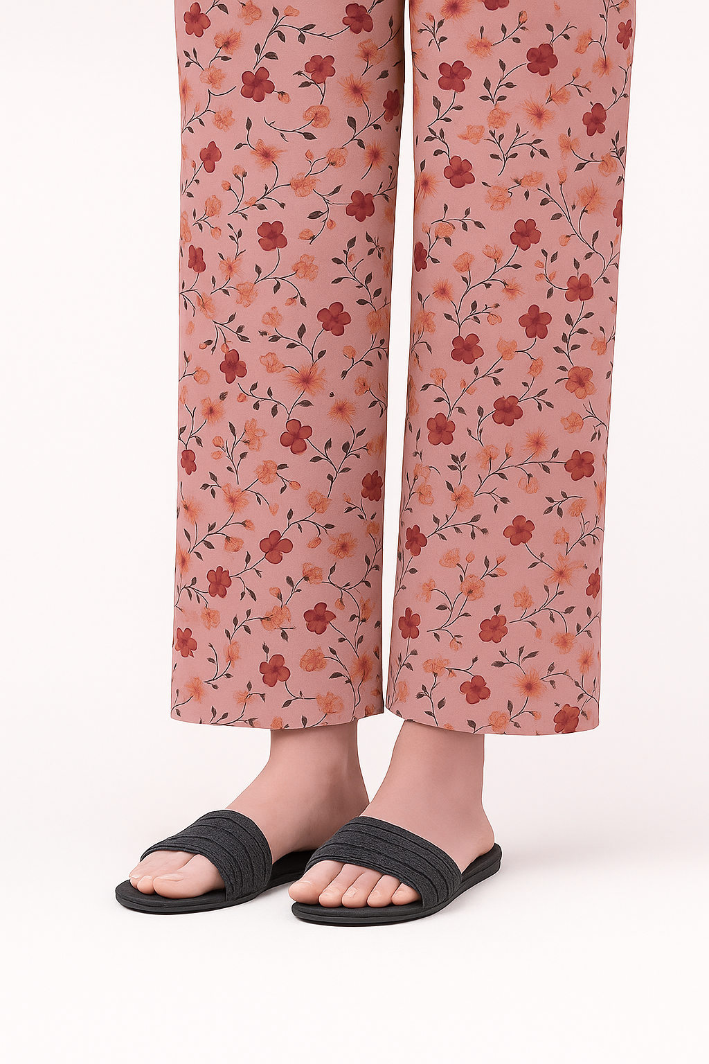 Pink Floral Printed - Trousers For Women - Left