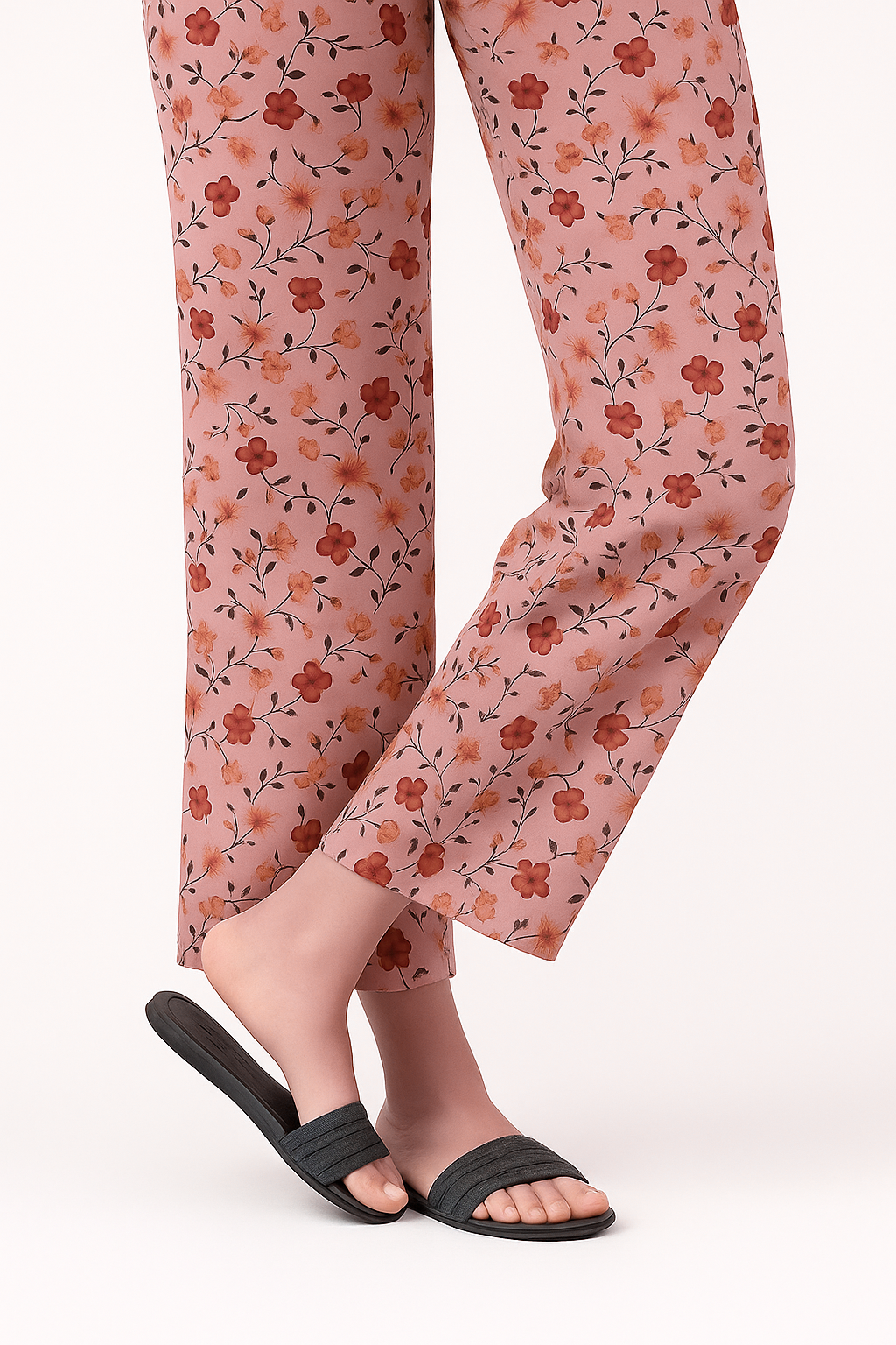 Pink Floral Printed - Trousers For Women - Right