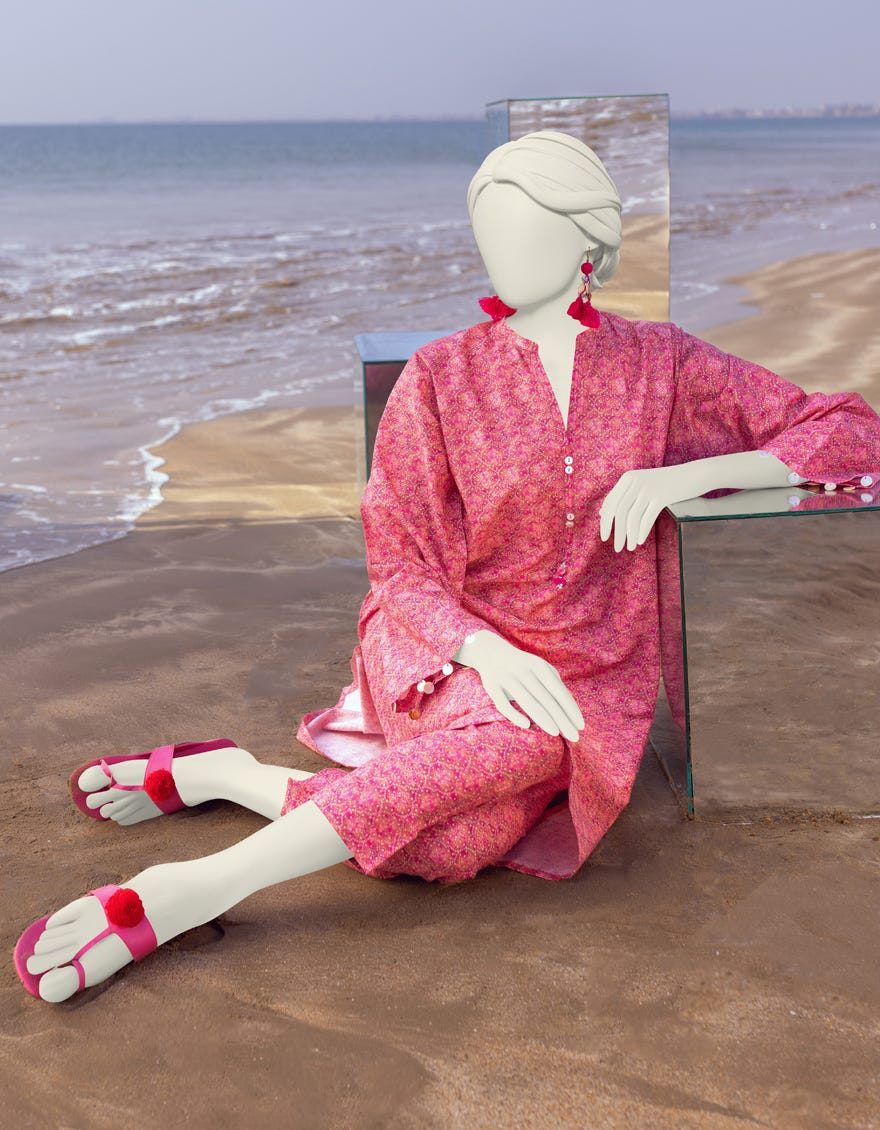Pink Printed - Stitched J. 2-Piece Lawn Suit -  Comfortable Sitting