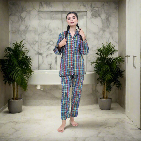 Purple Check - Comfortable Fleece Night 2-Piece Suits