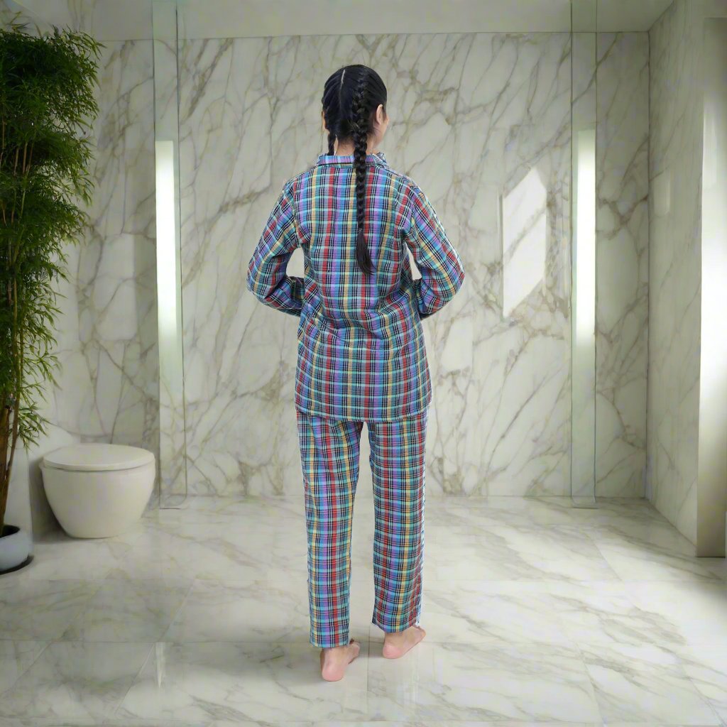 Purple Check - Fleece Night 2-Piece Suits - Back