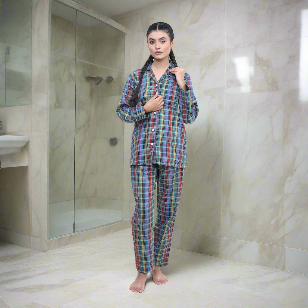 Purple Check - Fleece Night 2-Piece Suits - Full