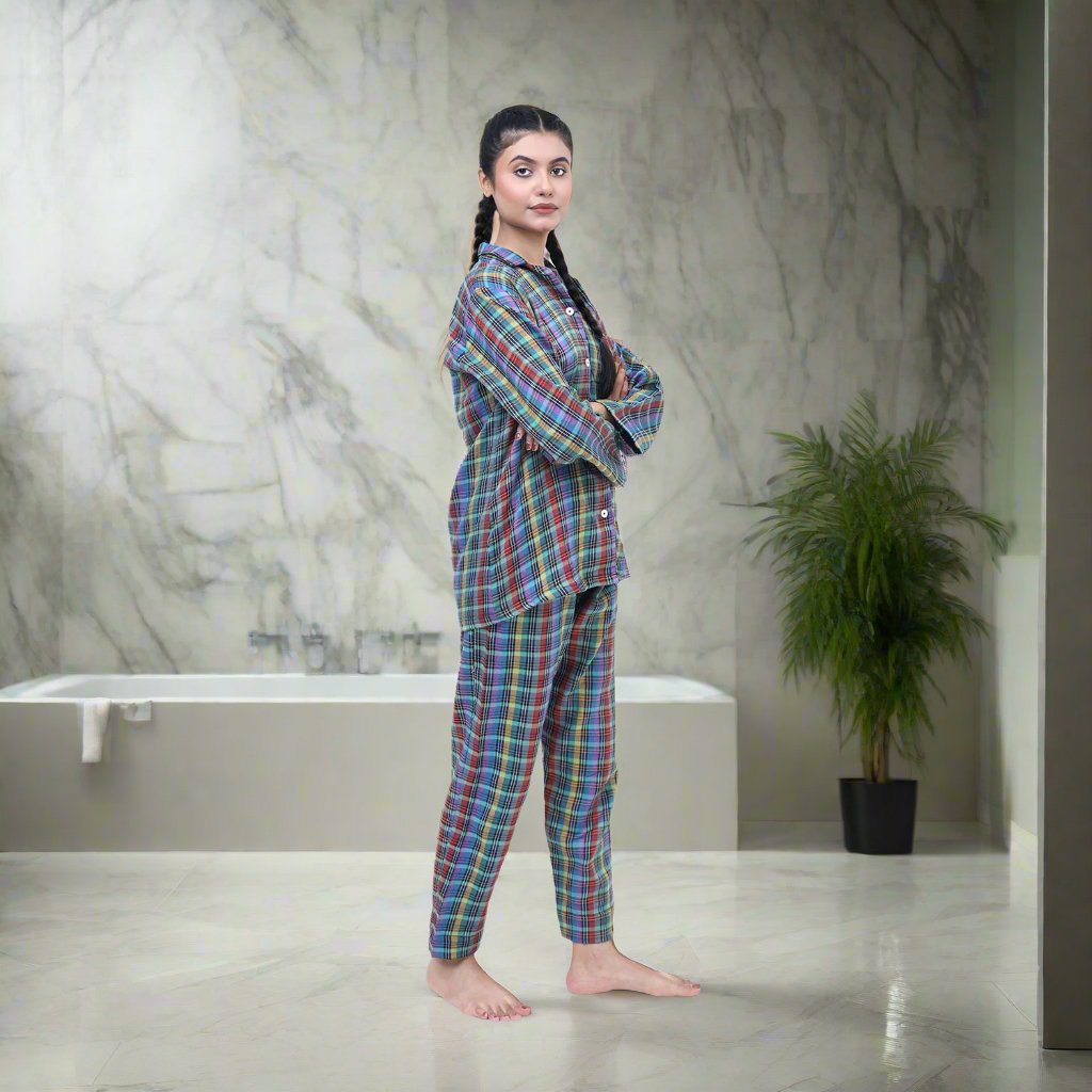 Purple Check - Fleece Night 2-Piece Suits - Right