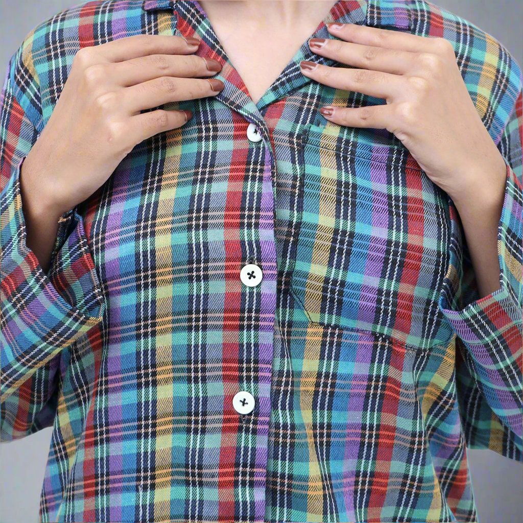 Purple Check - Fleece Night 2-Piece Suits - Top