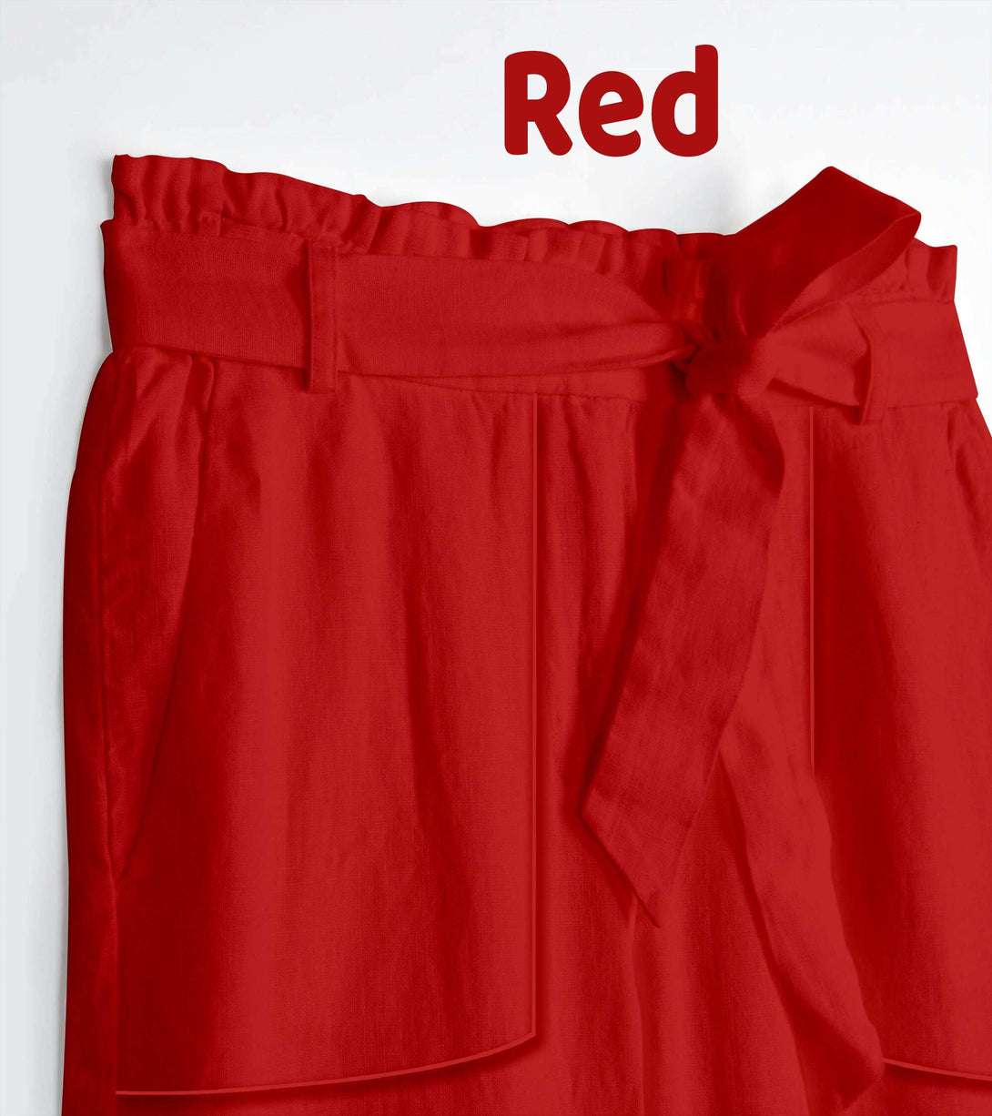 Red - Paperbag Waist-Pants/Trousers For Women In Cotton