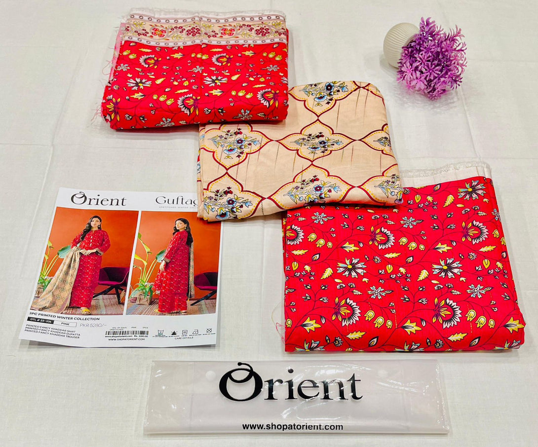 Red - Orient Unstitched Khaddar 3-Piece Suit -  Kameez, Shalwar & Dupatta