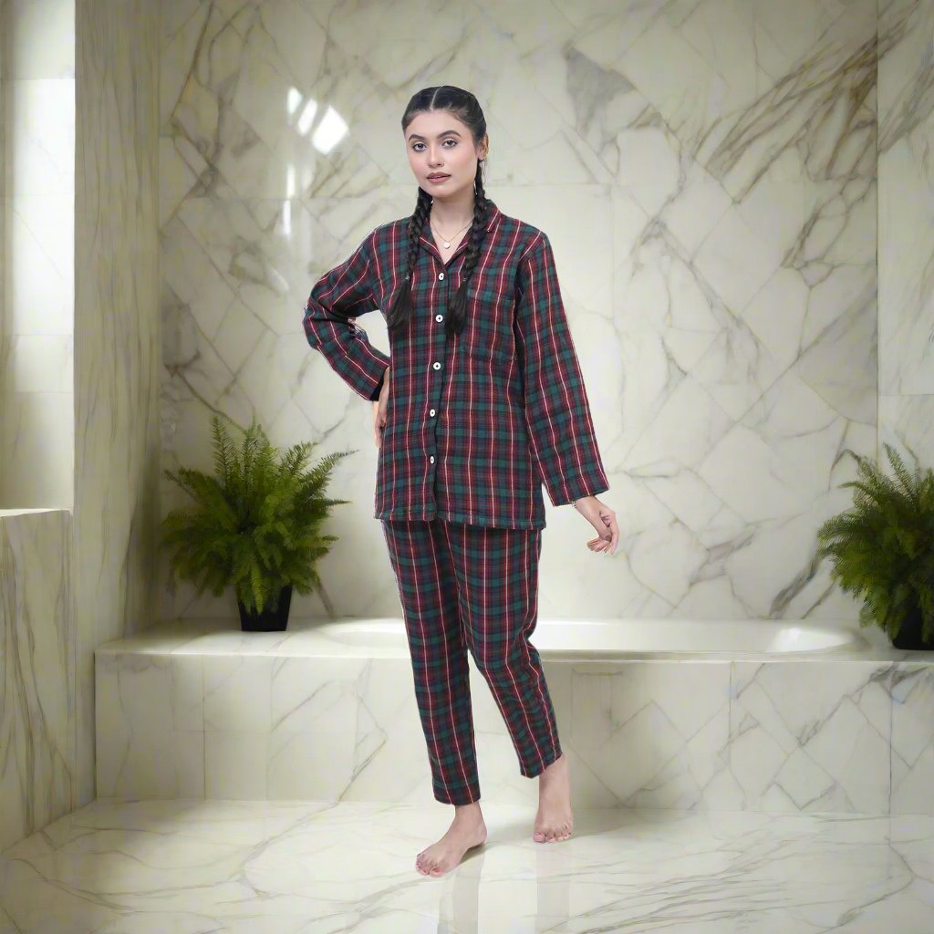 Santa Check - Comfortable Fleece Night 2-Piece Suits