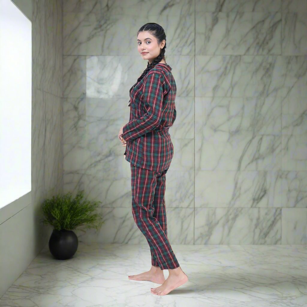 Santa Check - Fleece Night 2-Piece Suits - Back