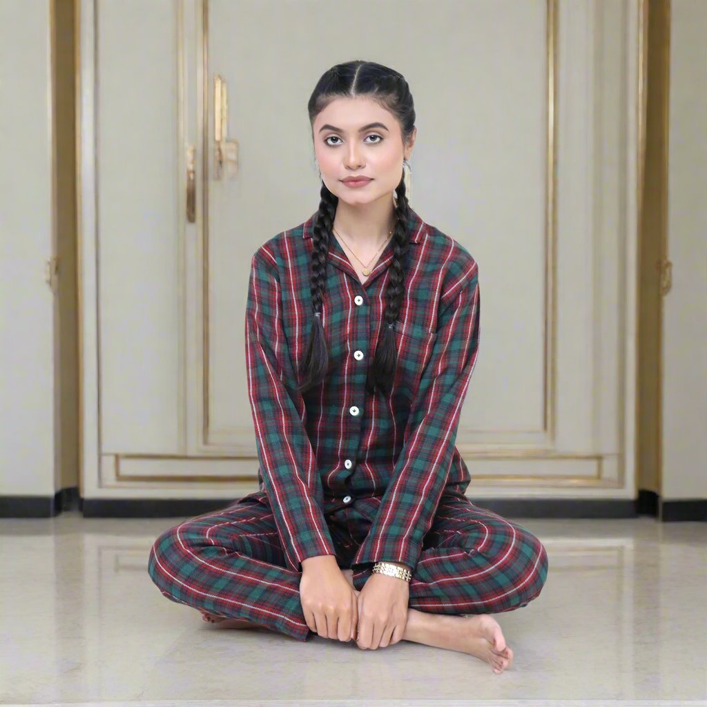 Santa Check - Fleece Night 2-Piece Suits - Comfort Sitting