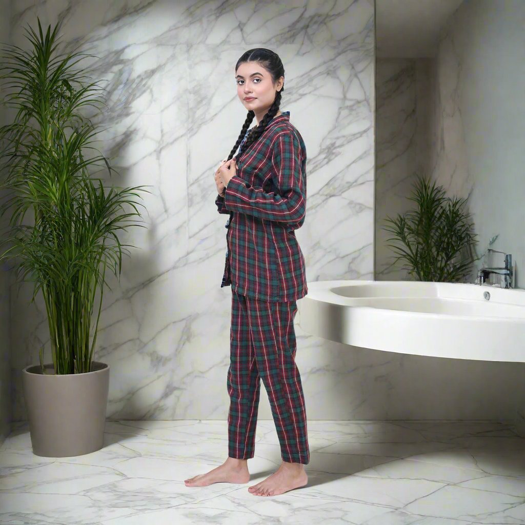 Santa Check - Fleece Night 2-Piece Suits - Left