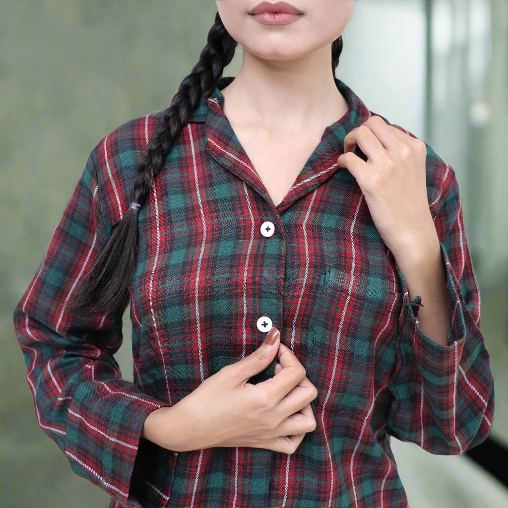 Santa Check - Fleece Night 2-Piece Suits - Top