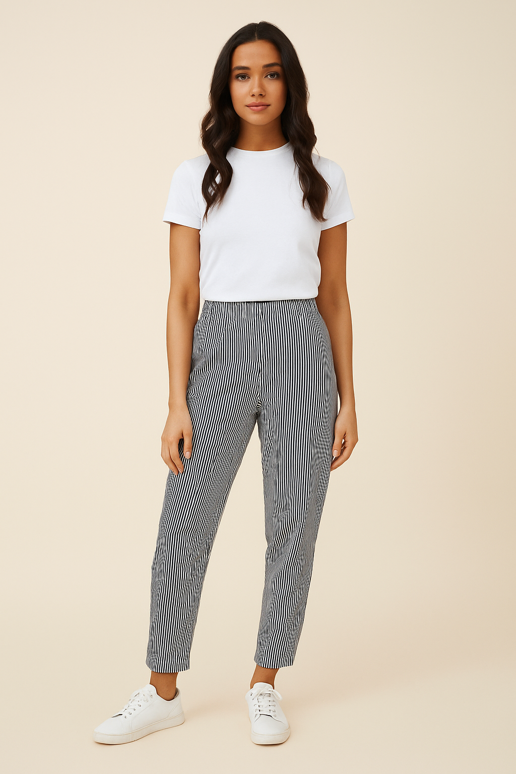 Solid Stripes Cotton Printed Trousers For Women