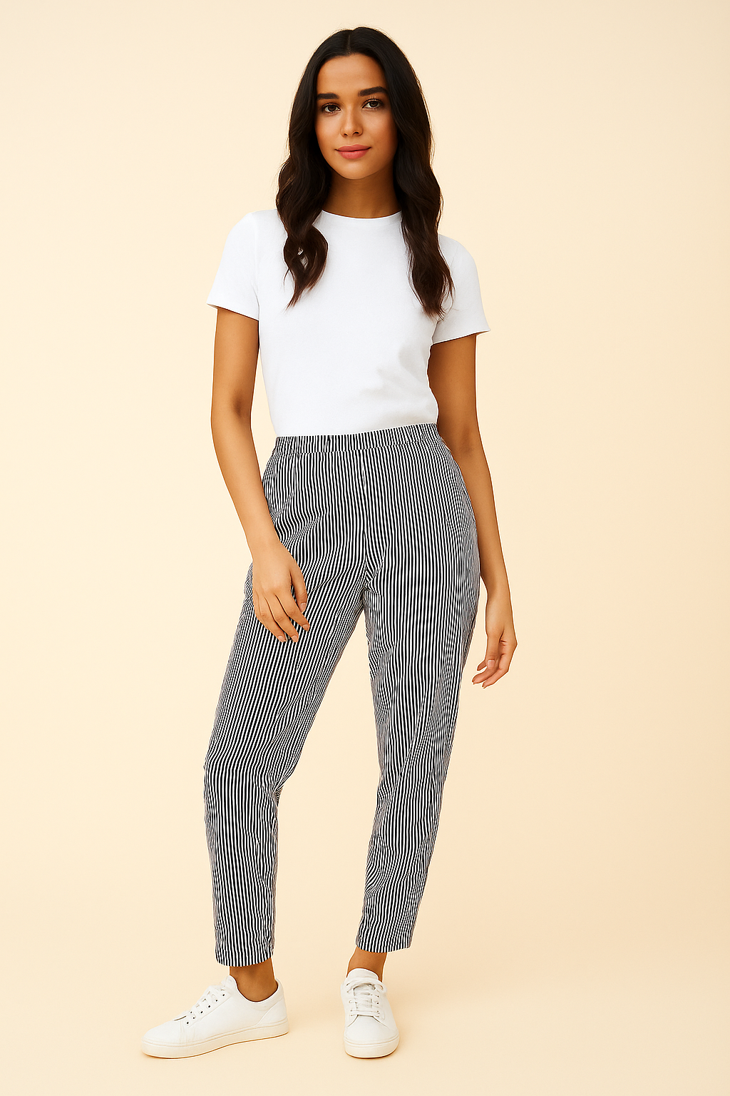 Solid Stripes Cotton Printed Trousers For Women - Left