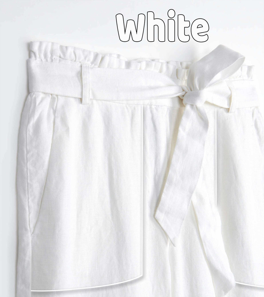 White - Paperbag Waist-Pants/Trousers For Women In Cotton