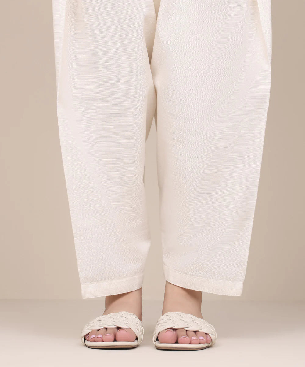 White - Stitched Shalwar/Trousers For Women In Khaddar
