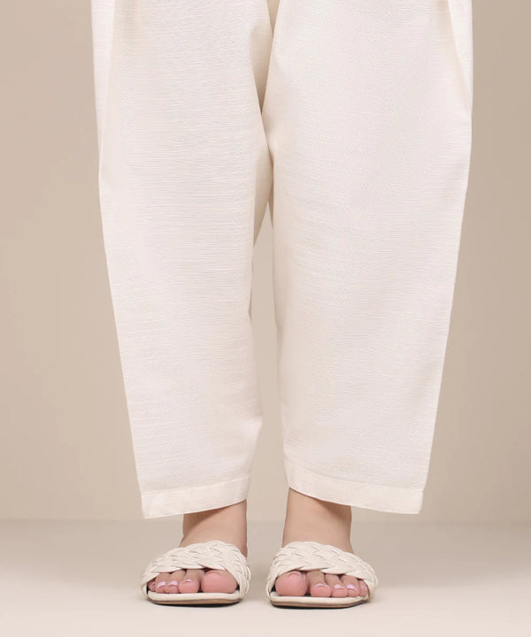 White - Stitched Shalwar/Trousers For Women In Khaddar