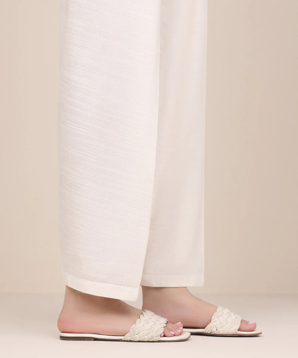 White - Stitched Shalwar/Trousers For Women In Khaddar - Right Front