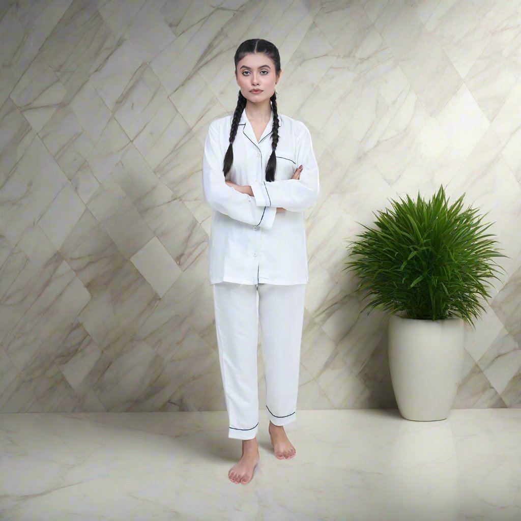 White - Two-Piece Winter Night Suit For Women