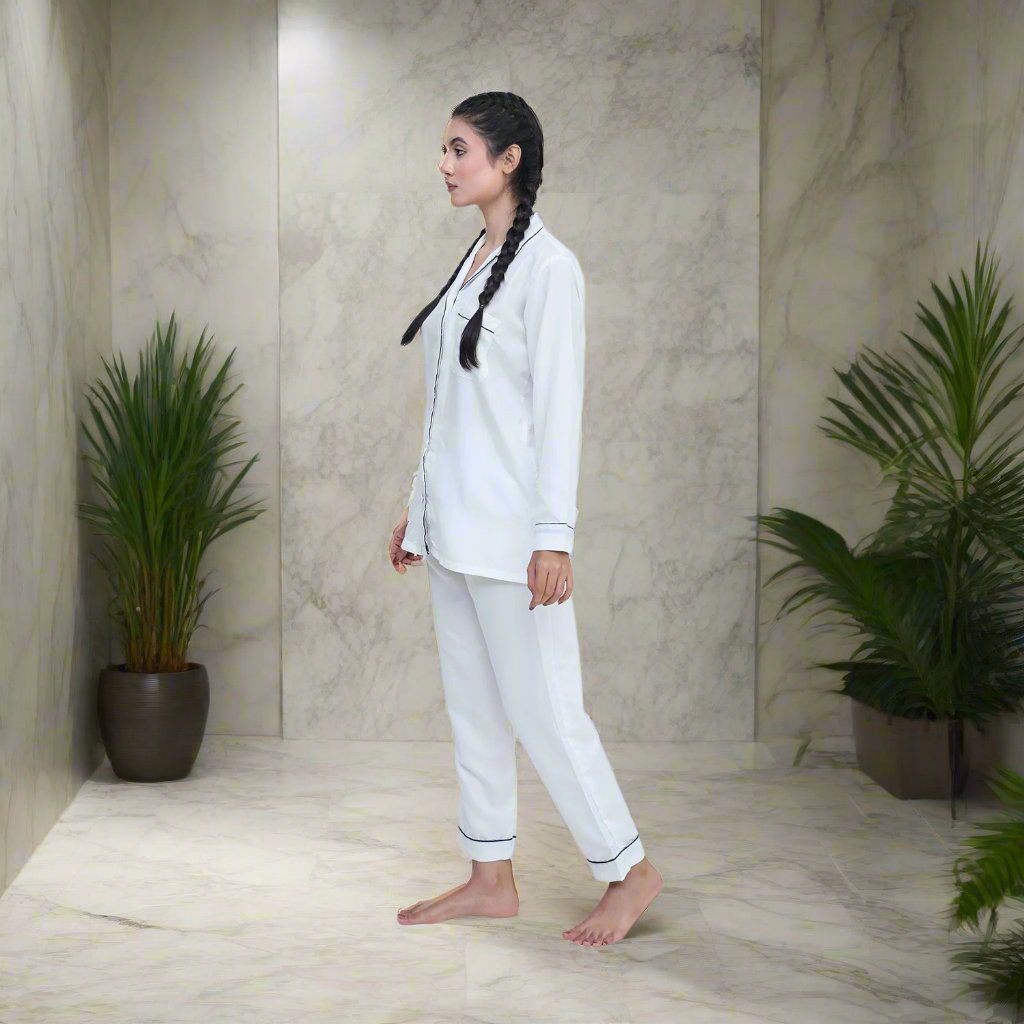 White - Two-Piece Winter Night Suit For Women - Left