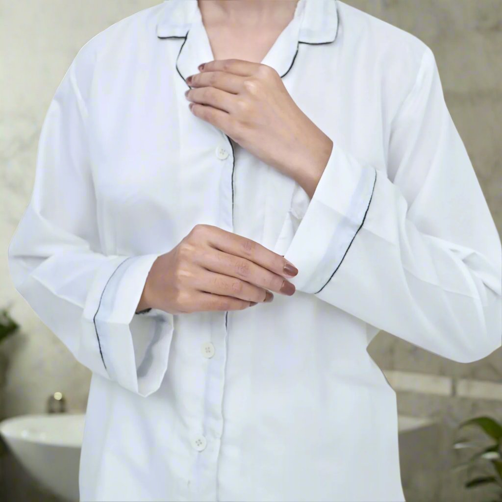 White - Two-Piece Winter Night Suit For Women - Top