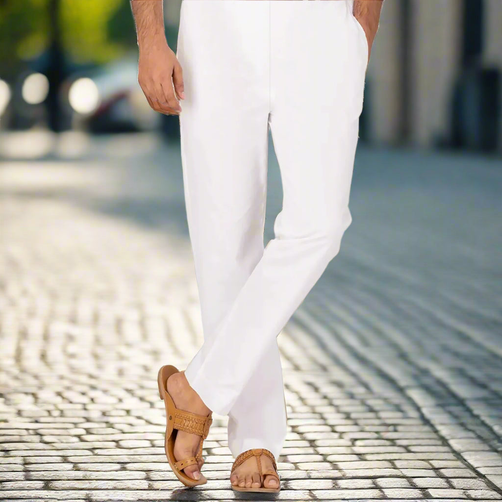 White - Unisex Cotton Trousers With Pockets