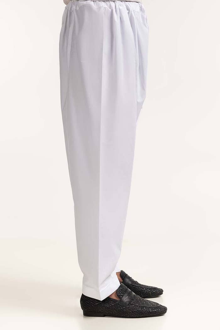 White - White - Shalwar/Trousers For Men In Cotton - Right