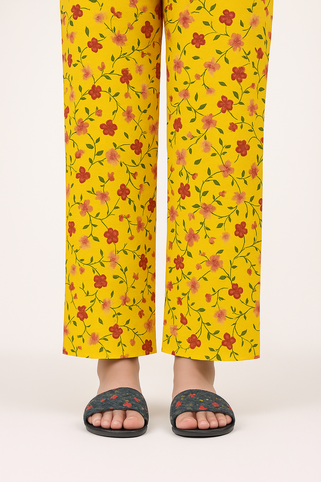 Yellow - Floral Printed Trousers For Women