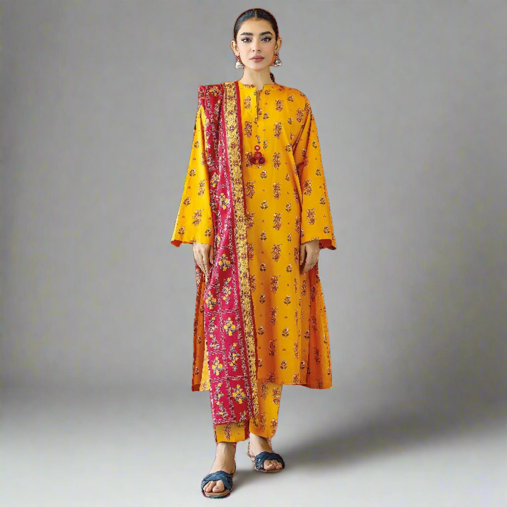 Yellow - Orient Unstitched Khaddar 3 Piece Suit